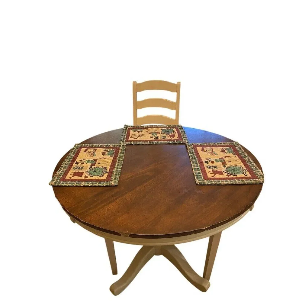 Set Of 3 Quilted Table Placemats With Country Birdhouse Design & Plaid Backing